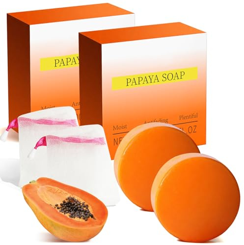 Jabón de Papaya - Limpieza Suave para Piel Grasa y Sensible - Textura Mejorada y Tono Uniforme- Jabón blanqueador de papaya natural para pieles sensibles-1 * 100g (2, 200g)