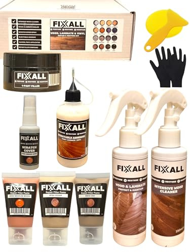 Fixxall Wood & Laminate Surface Repair Kit – Vinyl, Worktop, Cabinet – Easy DIY Repairs for Scratches, Chips, Cracks & Dents – All-in-One Joinery Restoration (Medium Wood, One Size)