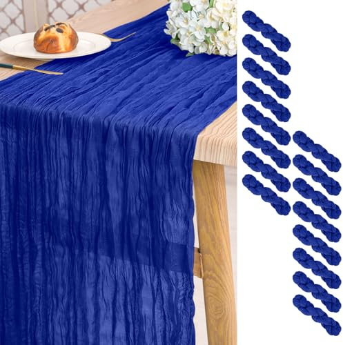 Pesonlook 16 Stück Königsblau Käsetuch Tischläufer für Hochzeit,55 x 300 cm | 3 m lang, rustikale Gaze Boho-Stil halbtransparent Hochzeits Seihtuch Tischläufer für Hochzeit, Brautparty, Party, Bankett