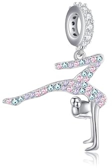 HUKKUN Gymnastik Charms für Halskette Armband Sterling Silber Turner Perle Schmuck Geschenke für Frauen Gym Liebhaber