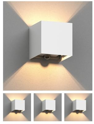 ledscom.de 4x Wandleuchte CUBEL für außen, IP65, Up-/Downlight, Bewegungsmelder, weiß matt, quadratisch, 1x G9 max. 10W