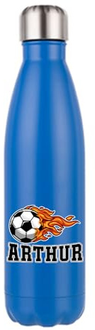Personalised Sports Accessories, Custom Name Football Flame Design – Gift for Kids, Football Fans - School, Sports, 500 ML Double Walled Insulated Stainless Steel Bottle. (Matt Dark Blue)