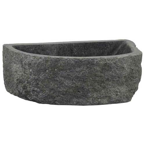 vidaXL Lavabo de baño rústico Gris de (38 x 45) x (30 x 35) cm, Hecho de Piedra de río. Diseño colgado en la Pared, con Acabado Pulido y Estilo Opaco. Ideal para Uso Interior y Viene con Accesorios