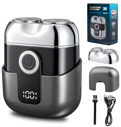 Mini Elektrorasierer für Herren - Reiserasierer IPX6 wasserdicht mit LED-Display, USB-C Schnellladung, Doppelkopf, Leise & Tragbar, Shaver Men - Grau