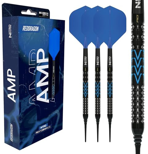 RED DRAGON Darts - AMP Serie - 90% Tungsten Profi Dartpfeile - NitroFlite Integrierter Flug/Schacht | Dart Pfeile Steeldarts 20g, 21g, 23g, 24g & 26g | Weiche Spitze 18g
