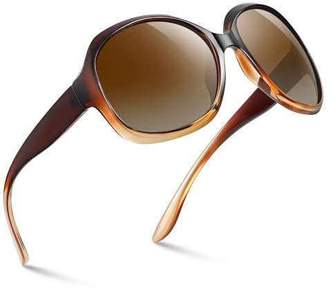 kunchu Vintage Sonnenbrille Damen Herren Polarisiert ÜberGroße-UV400 Schutz Groß Klassisch Trendy Retro Sonnenbrille für Damen Oversized Rahmen Brille-Verlauf Braun
