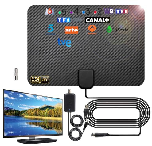 36DBI Antenne TV Intérieur Puissante, 200 km d'autonomie Antenne TNT Intérieure avec Signal Amplificateur Booster pour TNC/VHF/UHF/M/FME, Soutenir TV HD