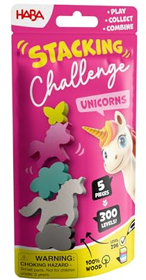 HABA Stacking Challenge Einhorn – Das ultimative Unicorn Stapel-Duell mit 300 Levels, kompaktes Geschicklichkeitsspiel ab 6 Jahren, ideales Reisespiel & Mitbringsel - 2013866001