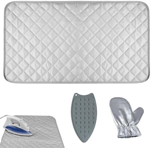 3Pcs Ironing Mat Set, Table Top Board with Silicone Rest Pad & Heat Glove | Silicone & Heat-Resistant, Foldable Portable for Travel/Home/Craft Projects