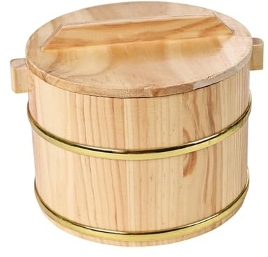 KTUXZCI Large Capacity Food Sushi Wooden Rice Bucket Convenient Serving Solution Wooden Steamed Rice Tofu Pudding Steaming Bucket With Lid Kitcehn Tool, Brown, 20x20x13cm