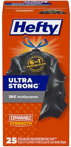 Hefty Ultra Strong Multipurpose Large Trash Bags, Black, Unscented, 30 Gallon, 25 Count
