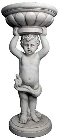 gartendekoparadies.de Prächtiger Junge mit Blumensäule Pflanzgefäß aus Steinguss, H. 77 cm, 4 Liter, 31 kg, Grau, frostsicher für Außenbereich