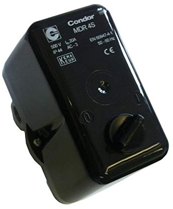 Condor Druckschalter Typ MDR 4S/16 K inkl. EV 4WS voreingestellt auf 7,8-9,8 bar, Schwarz, IP 44, 5,5 kW, 16 bar, Luftkompressor-Druckschalter