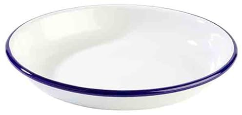 APS 40662 Teller tief ENAMELWARE, Suppenteller, Ø 22 cm, Höhe 3,5 cm, emailliertes Stahlblech, weiß mit blauem Rand
