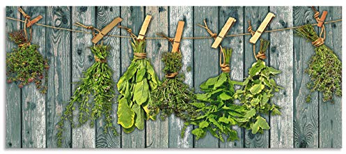 ARTland Spritzschutz Küchenrückwand aus Alu für Küche Herd Spüle 120x50 cm (BxH) mit Motiv Kräuter Pflanzen Gewürze Holzoptik Landhaus Shabby T5XN