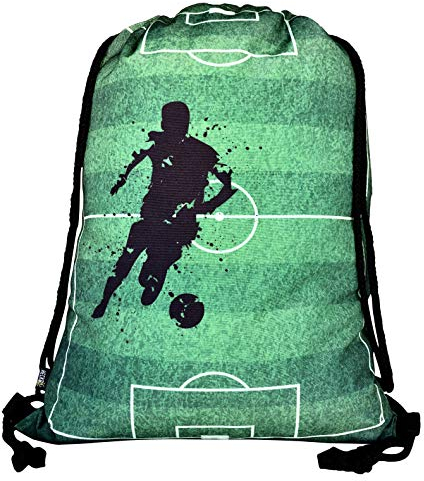 HECKBO Jungen Mädchen Kinder Turnbeutel - Fussball Soccer Football - 40x32cm – Kindergarten, Schule, Sport - Rucksack, Schuhbeutel, Tasche, Sporttasche, Fussballtasche