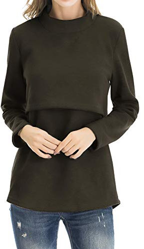 Smallshow Tops de Lactancia de Lana Ropa de Lactancia Materna de Manga Larga de Invierno para Mujer,XXL Army Green