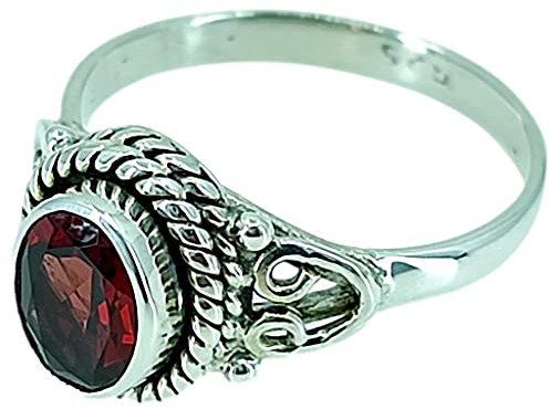 Navya Craft Silberring mit Granatstein, 925er Sterlingsilber, handgefertigter Statement-Versprechensring für Frauen, natürlicher Edelstein-Boho-Schmuck, Geburtsstein für Januar, Geschenk für Sie