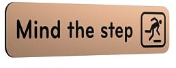 Mind the Step Adhesive Sign – Copper, 1 mm Solid Aluminium, 50×195 mm, High-Strength Indasol Peel & Stick, Indoor/Outdoor Door & Wall Safety Notice, Brushed Metal Plate, Wipe-Clean