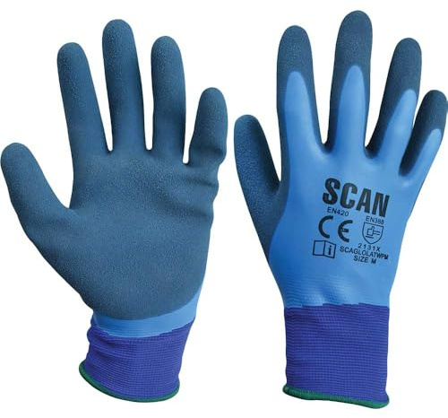 Scan SCAGLOLATWPM Double Latex Waterproof Gloves - Size 8