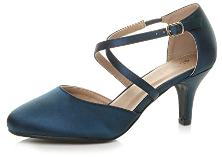 AJVANI Womens Ladies mid high Heel Strappy Crossover Wedding Evening Sandals Shoes Size