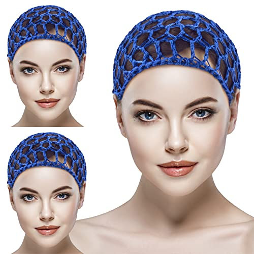 AUEAR, Netz-Häkelhaarnetz dickes kurzes Haarnetz Snoods Abdeckung Frauen Haarnetz zum Schlafen (3 Stück, blau)