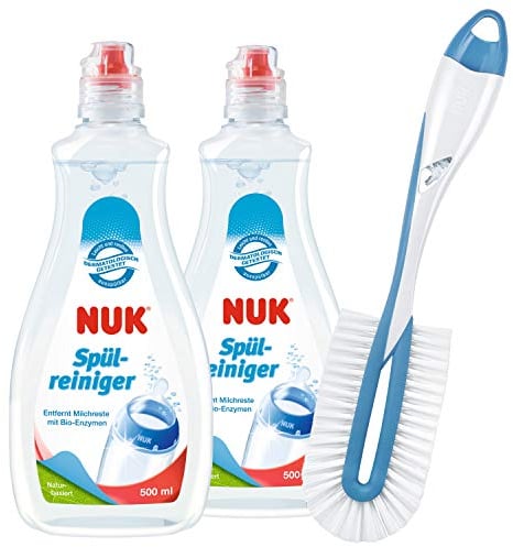 NUK Spülreiniger & Flaschenbürste für Babyflaschen | 2 x Spülreiniger 1 x Bürste für Flasche | 500 ml | Ideal für die Reinigung von Babyflaschen, Saugern & mehr | Parfümfrei | pH-neutral