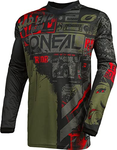 O'NEAL | Motocross-Jersey Langarm | MX Enduro | Gepolsterter Ellbogenschutz, V-Ausschnitt, atmungsaktiv | Element Jersey Ride für Herren | Erwachsene | Schwarz Grün | Größe S