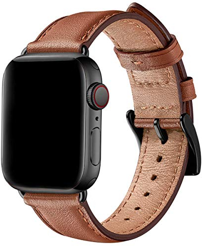 SUNFWR Leather Straps for Apple Watch Strap 44mm 45mm 42mm 49mm 46mm, Men Women Replacement Genuine Leather Strap for iWatch Series Ultra 10 9 8 7 6 5 4 3 2 1/SE (42mm 44mm 45mm 49mm, Brown/Black)