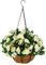 Hängekorb mit Kette und Blumentopf, künstliche Rhododendron-Seide, weiße Blumen, künstliche Blumen, Azaleen, für drinnen und draußen (mittelgroßer Korb)