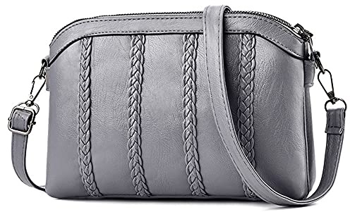 DORRISO Damen Mode Umhängetaschen Angemessene Kapazität PU Leder Schultertasche Leichte Damen Handtasche Reise Casual Umhängetasche Grau A
