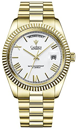 CADISEN Männer Automatische mechanische Uhr Business Wasserdichte MIYOTA 8285 Bewegung Herren Armbanduhr, Weiß, 40MM, Mechanisch