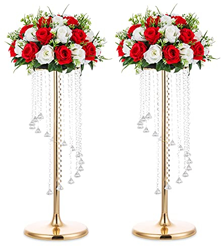 Nuptio 2 Stück Hochzeitsdekorationen Goldvasen 70cm Hohe Kristallblumenvase Metallblumenständer für Partytischdekorationen Elegante Massenhochzeitsdekoration Tischkronleuchter Herzstückständer