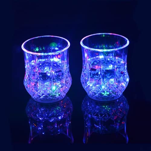 Colorful Flashing Glassware Tumblers Cup Novelty LED Drink Mug Acrylic Crystal Whisky Beer Wine Water Induction Glass for Party Bar Disco Night Clubbing Tableware Supplies,2Pack