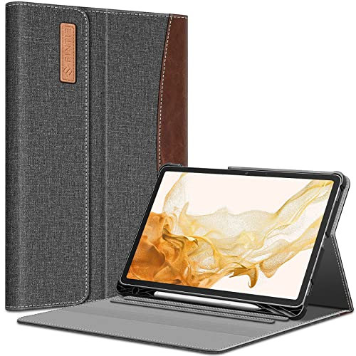 Fintie Case for Samsung Galaxy Tab S8 Plus 2022/S7 FE 2021/S7 Plus 2020 12.4 Inch with S Pen Holder, Briefcase Cover with Pocket Auto Sleep/Wake, Grey/Brown
