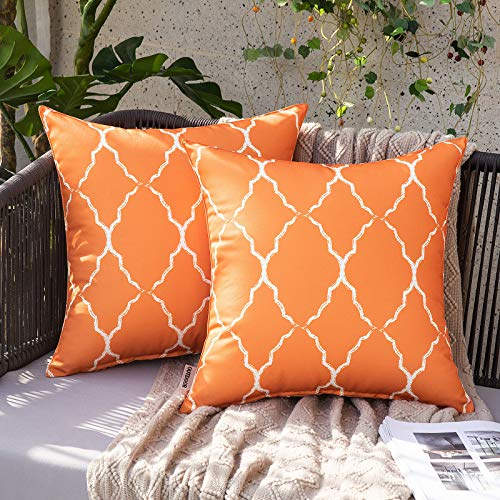 MIULEE 2er Set Outdoor Kissenbezüge Marokko Sofakissen Weiche wasserdichte Kissenhülle Dekokissen Boho Zierkissen Dekoration Couchkissen für Garten Wohnzimmer Schlafzimmer Balkon 50x50 cm Orange