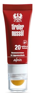 Tiroler Nussöl Alpin Sonnencreme & Lippenschutz LSF 20 I Sonnenschutz für empfindliche Haut I wasserfester UV Schutz I Alpin Sonnenschutz für Berge Winter Schnee I Lippenpflege mit UV Filter I 20ml