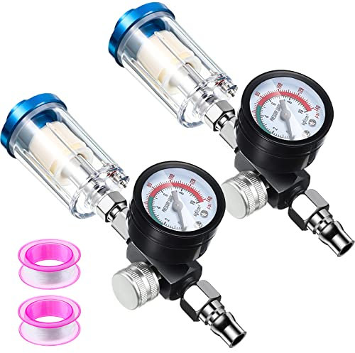 2 Packs 1/4 Inch Air Compressor Water Oil Separator for Spray Gun Air Pressure Regulator with Pressure Gauge and Water Trap Filter