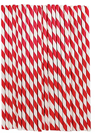 WedDecor Compostable Paper Straws – Durable, Non-Soggy, Food-Safe – Striped, Multi-Layered for Long-Lasting Use – Perfect for Juice, Coffee, Party & Events, Red & White, 1000pcs