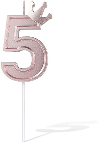 TOYMIS 3inch Crown Number Candle, Birthday Candle Cake Topper 3D Numeral Cake Candles for Birthday Cakes Anniversary Wedding Parties Special Occasion (Rose Gold; 5)