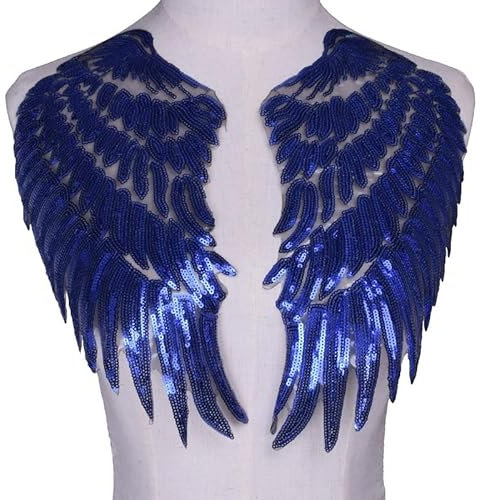 HXSCOO 1 Paar Flügel Pailletten Dreamy Aufnäher for Aufbügeln, bestickte Abzeichen for Kleidung, DIY Applikationen, Basteldekor, 33,5 x 32 cm (Color : Blue)
