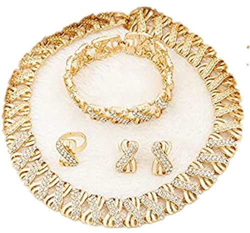 LifflyLadys Modisches Kristallschmuck-Set, 18 Karat 24 Karat vergoldet, Schmuck für Damen, Strass, klare Kristalle, Halskette, Ohrringe, Accessoires, Geschenke, Metall, Kristall Strass
