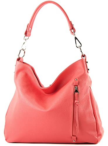 modamoda de - T183 - ital. Damen Schultertasche aus Leder, Farbe:Bubble Gum