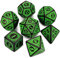 QMAY DND Dice Polyedrisches Würfel Set - 7 Stück für Dungeon und Dragons MTG RPG D&D D20, D12, D10, D%, D8, D6, D4 (Grüne Gravurmuster)