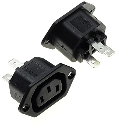 IEC-Einbaubuchse mit Flanschbefestigung - Schwarz, 2 Stück - AC 250V 10A 320 C13 Einbaubuchse 3 Pins Einlassmodulstecker Strom Gerade