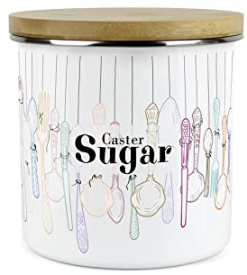 Purely Home Vintage Cutlery Caster Sugar Storage Canister - White Metal Enamel Kitchen Food Storage Container