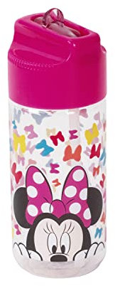 p:os 24651049 Disney Minnie Mouse-Botella de Agua para niños de plástico, Color Rosa con Pajita integrada, Aprox. Capacidad de 430 ml