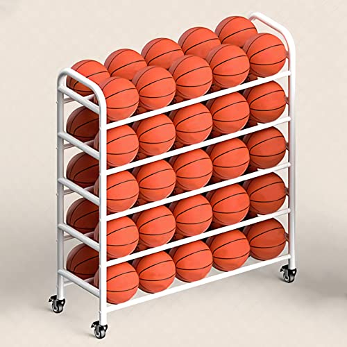 whalebee Basketball Ballregal 4 Ebenen 5 Ebenen Ball Aufbewahrung Regal Schwarz Weiß Standing Rack Mit Rädern, Großes Fassungsvermögen Länge 123cm 140cm Für Sporthallen, Schulen Und Sportsclubs