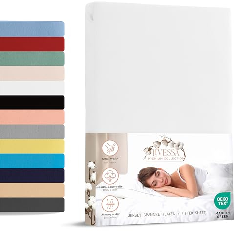 Livessa Spannbettlaken 100x200cm aus Baumwolle Single-Jersey Stoff 140 g/m², Spannbetttuch/Bettlaken, Oeko-TEX Zertifiziert (M24M05FF9), Ultra weich