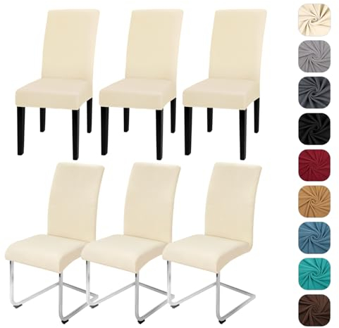 Yugarlibi Stuhlhussen 6er Set Stretch Stuhlhussen Schwingstuhl Elastische Hussen Stuhlbezug Abnehmbarer Waschbarer Stühle Schutz für Küche Restaurant Hotel Bankett Hochzeit (Beige, 6 Stück)